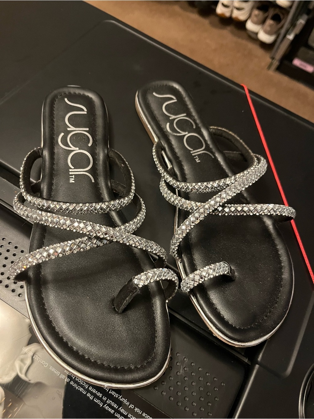 Sugar Black Sandals with Silver Crystal Straps